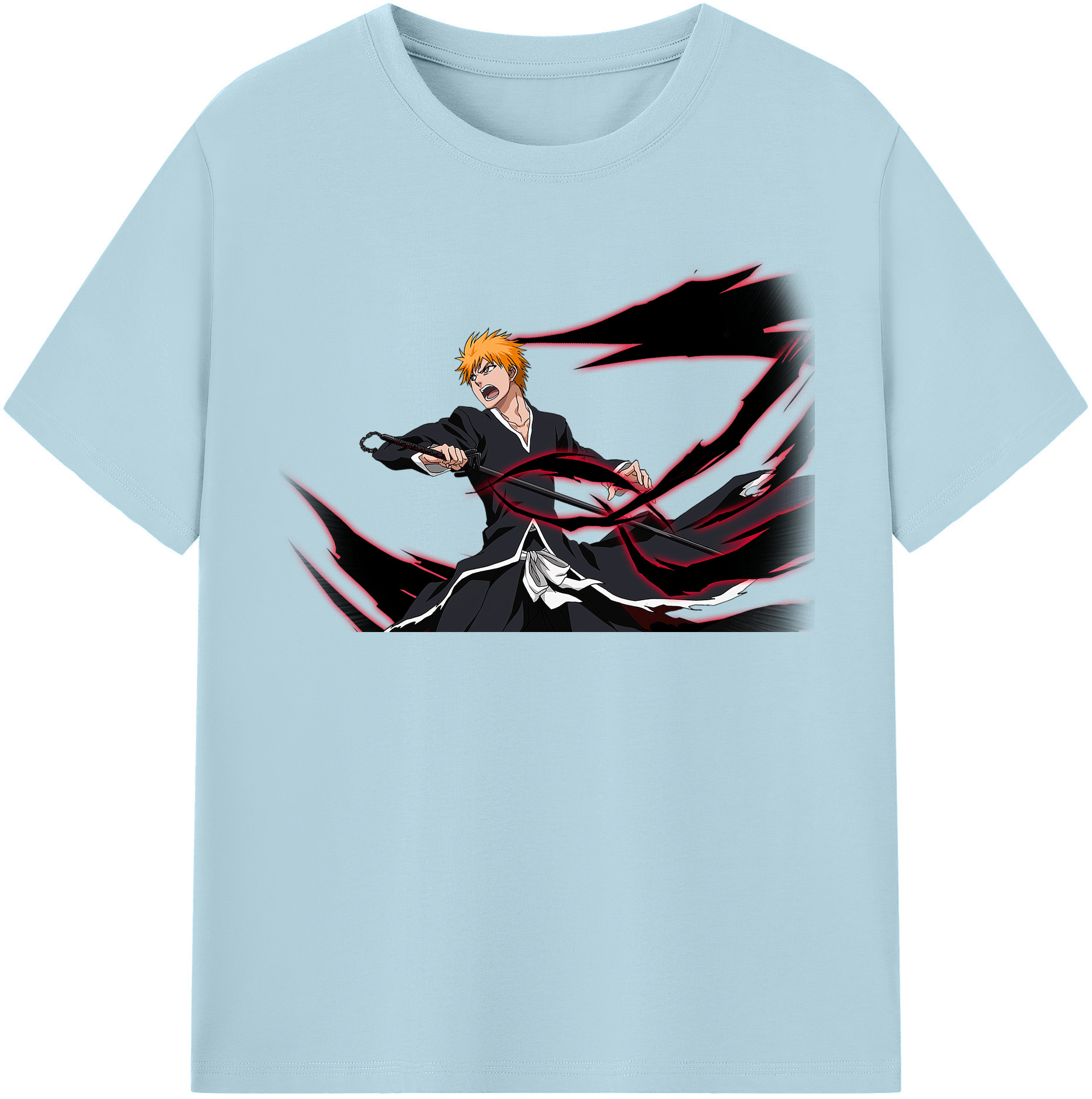 （画像用） ブリーチ 黒崎一護（くろさき いちご）BLEACH Kurosaki Ichigo 綿100％半袖Tシャツ（フロントプリント）